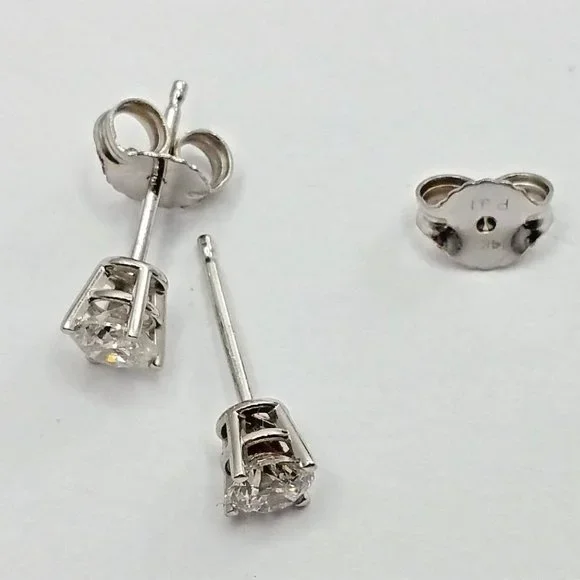 Beautiful 14K Karat White Gold Designer Stud Earrings with Diamonds & Backings